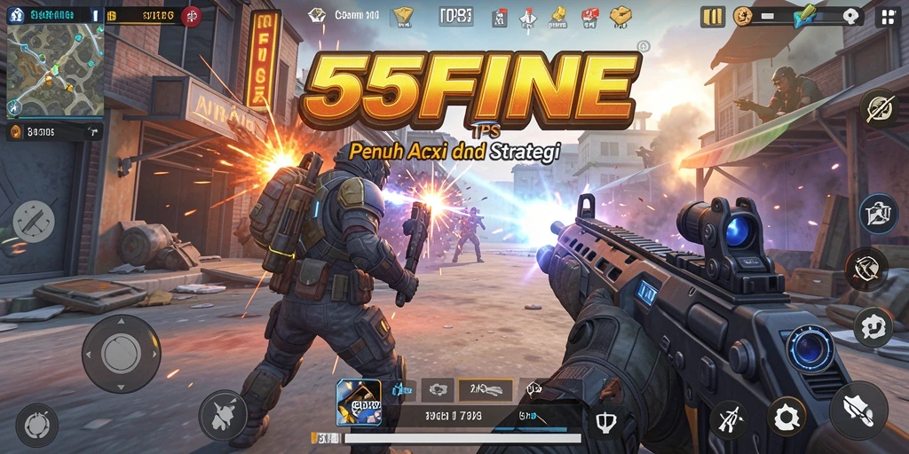 Gameplay seru dalam 55FIVE dengan pertempuran aksi dari sudut pandang ketiga.