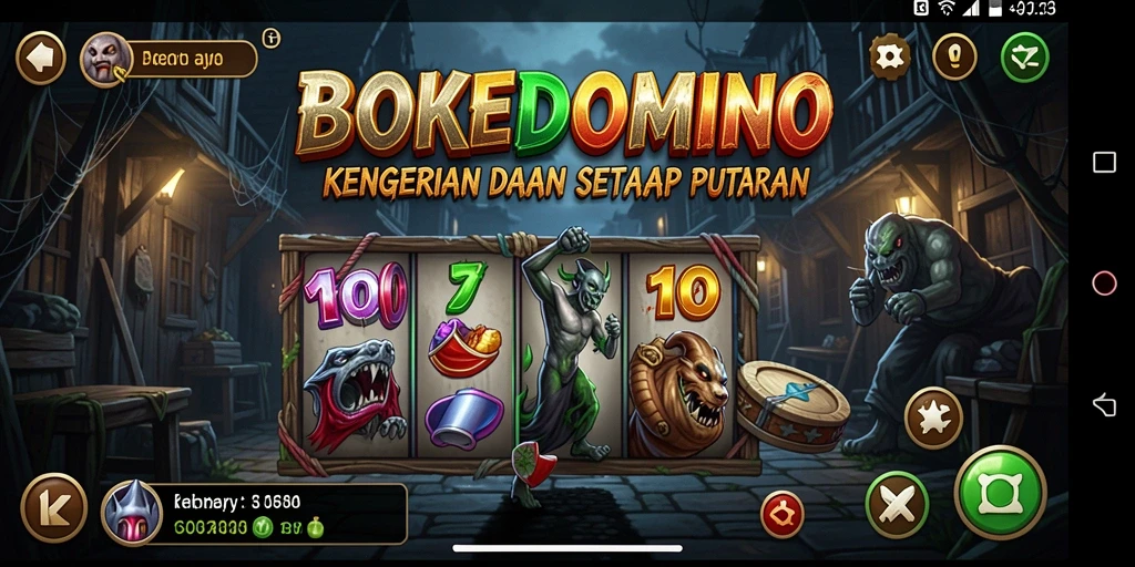 Tampilan gameplay BOKEDOMINO dengan suasana horor yang mencekam.