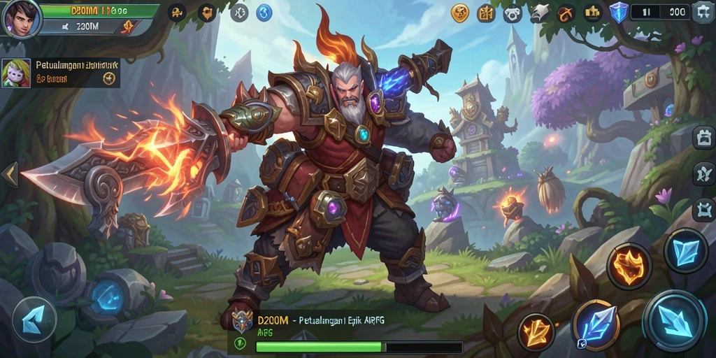 Tangkapan layar D200M menunjukkan pertarungan seru dalam dunia ARPG.