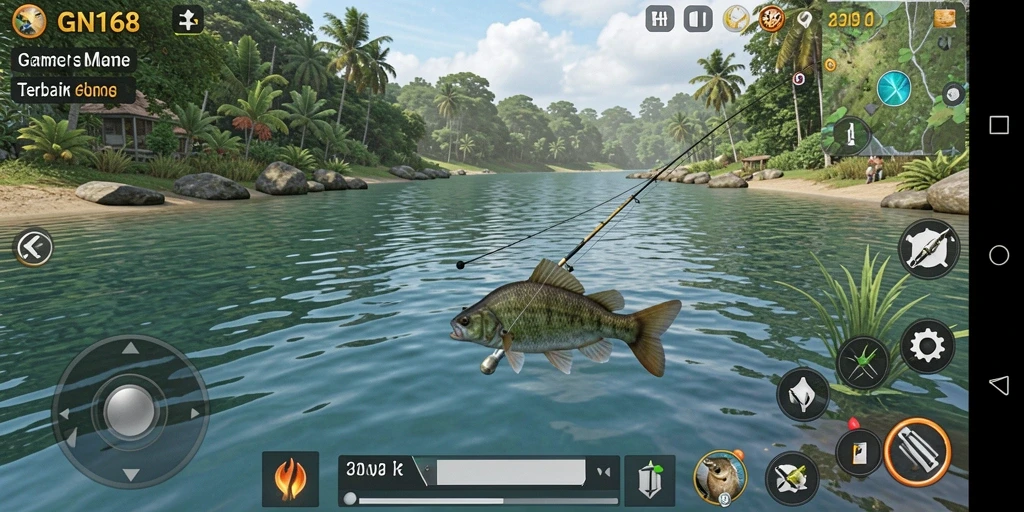 Screenshot gameplay GN168 menampilkan aksi memancing yang mendebarkan.