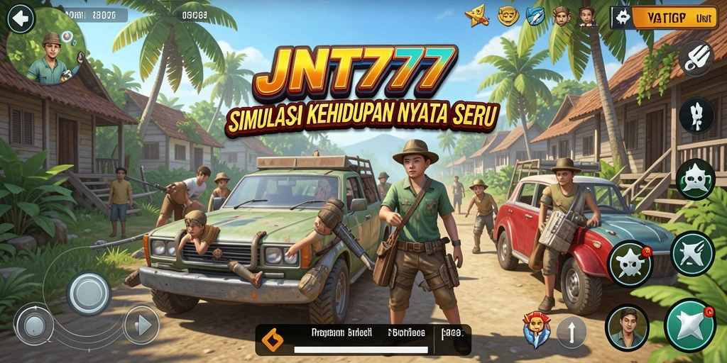 Screenshot utama JNT777 menampilkan karakter dalam dunia simulasi yang menarik.