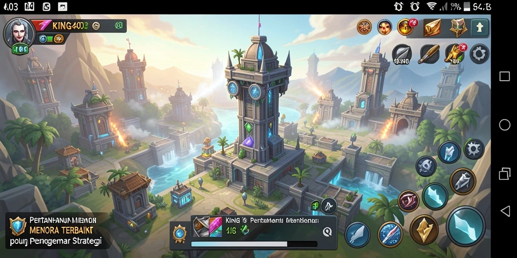 Tampilan gameplay seru KING403 dalam pertarungan menara pertahanan.