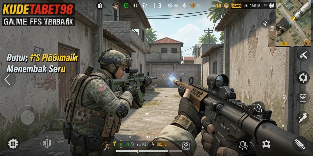 Screenshot gameplay KUDETABET98 dengan aksi tembak-menembak yang intens.