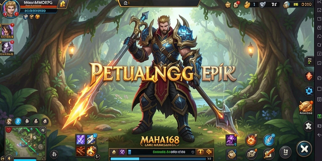 Screenshot utama MAHA168 menampilkan pemain beraksi dalam pertempuran epik di dunia MMORPG.