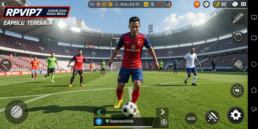 Tampilan gameplay RPVIP7 yang dinamis di lapangan sepak bola.