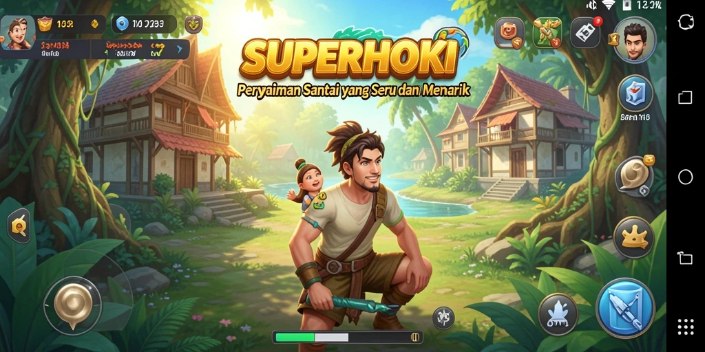 Tampilan gameplay SUPERHOKI yang ceria dan menarik.
